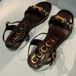 Gucci Black and Gold Sandals with Luxurious Straps